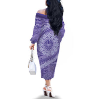 Tahitian Tiare Flower Family Matching Off The Shoulder Long Sleeve Dress and Hawaiian Shirt Violet Polynesian Pattern LT9 - Polynesian Pride