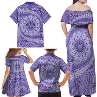 Tahitian Tiare Flower Family Matching Off Shoulder Maxi Dress and Hawaiian Shirt Violet Polynesian Pattern LT9 - Polynesian Pride