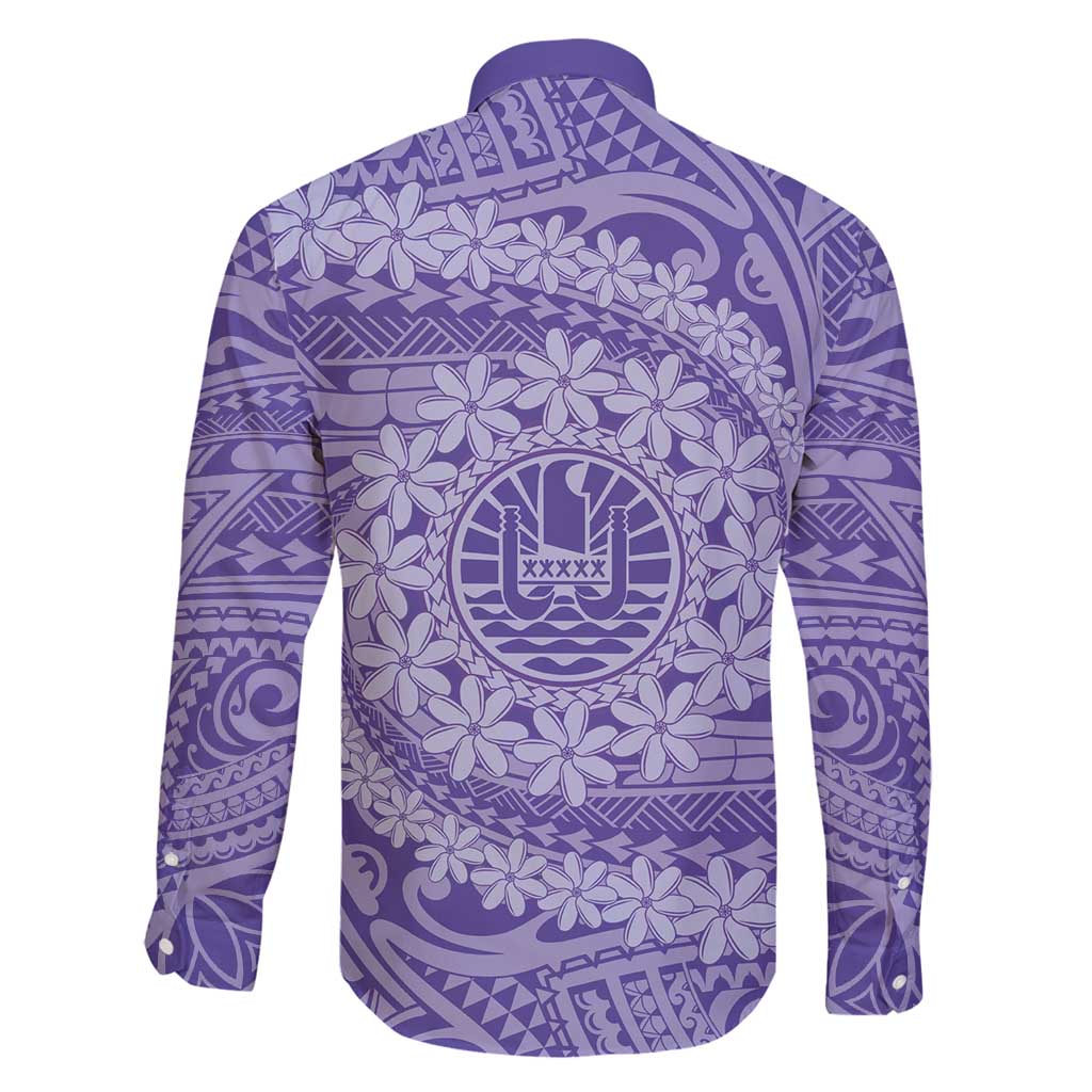 Tahitian Tiare Flower Family Matching Off Shoulder Maxi Dress and Hawaiian Shirt Violet Polynesian Pattern LT9 - Polynesian Pride