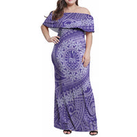 Tahitian Tiare Flower Family Matching Off Shoulder Maxi Dress and Hawaiian Shirt Violet Polynesian Pattern LT9 Mom's Dress Violet - Polynesian Pride