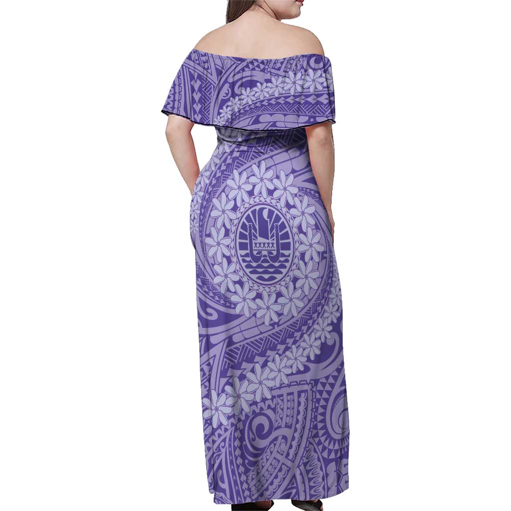 Tahitian Tiare Flower Family Matching Off Shoulder Maxi Dress and Hawaiian Shirt Violet Polynesian Pattern LT9 - Polynesian Pride