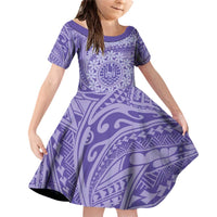 Tahitian Tiare Flower Family Matching Off Shoulder Short Dress and Hawaiian Shirt Violet Polynesian Pattern LT9 Daughter's Dress Violet - Polynesian Pride