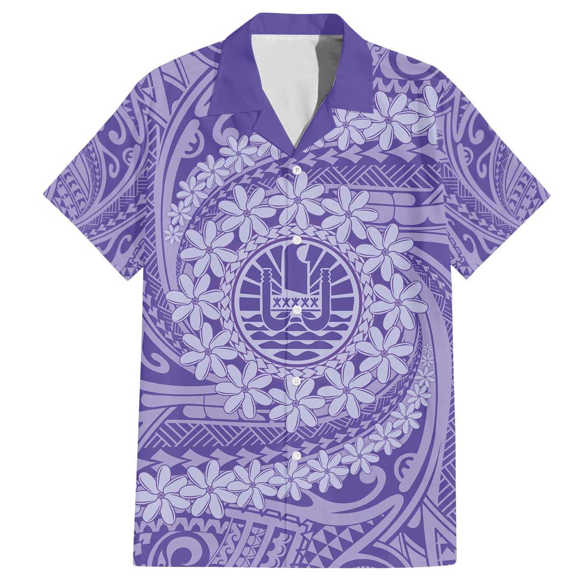 Tahitian Tiare Flower Family Matching Off Shoulder Short Dress and Hawaiian Shirt Violet Polynesian Pattern LT9 Dad's Shirt - Short Sleeve Violet - Polynesian Pride