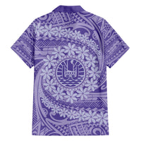 Tahitian Tiare Flower Family Matching Off Shoulder Short Dress and Hawaiian Shirt Violet Polynesian Pattern LT9 - Polynesian Pride