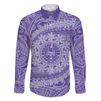 Tahitian Tiare Flower Family Matching Off Shoulder Short Dress and Hawaiian Shirt Violet Polynesian Pattern LT9 Dad's Shirt - Long Sleeve Violet - Polynesian Pride