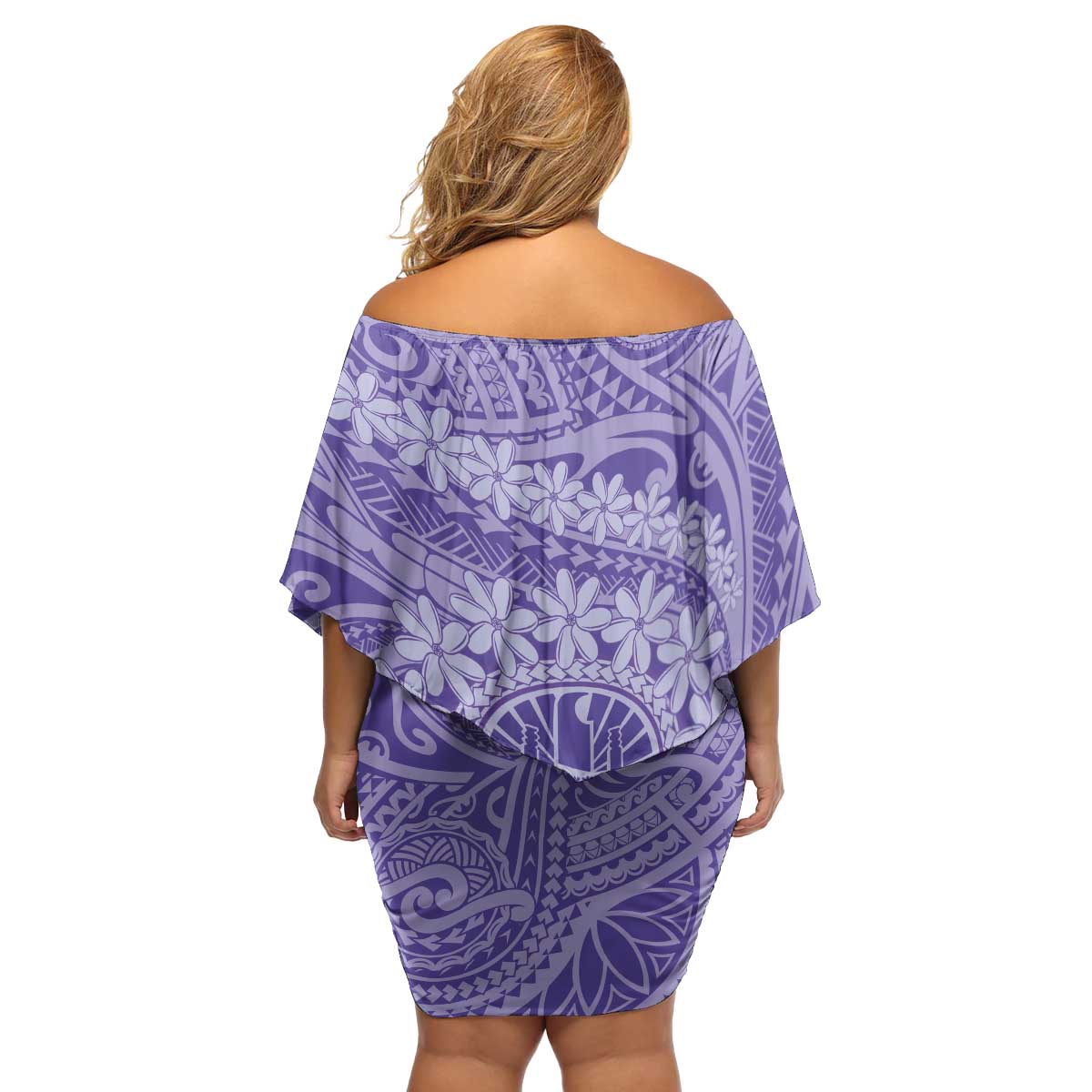 Tahitian Tiare Flower Family Matching Off Shoulder Short Dress and Hawaiian Shirt Violet Polynesian Pattern LT9 - Polynesian Pride