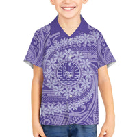 Tahitian Tiare Flower Family Matching Off Shoulder Short Dress and Hawaiian Shirt Violet Polynesian Pattern LT9 Son's Shirt Violet - Polynesian Pride
