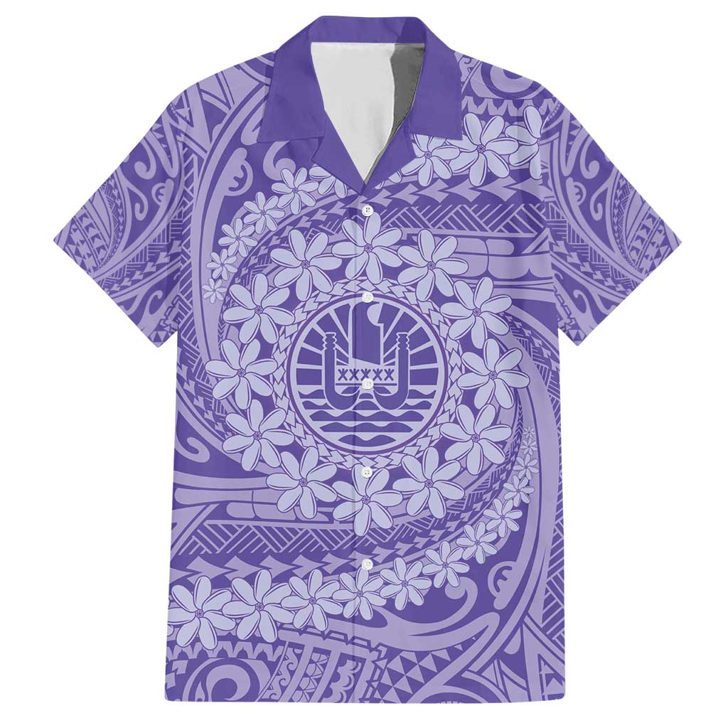 Tahitian Tiare Flower Family Matching Short Sleeve Bodycon Dress and Hawaiian Shirt Violet Polynesian Pattern LT9 Dad's Shirt - Short Sleeve Violet - Polynesian Pride