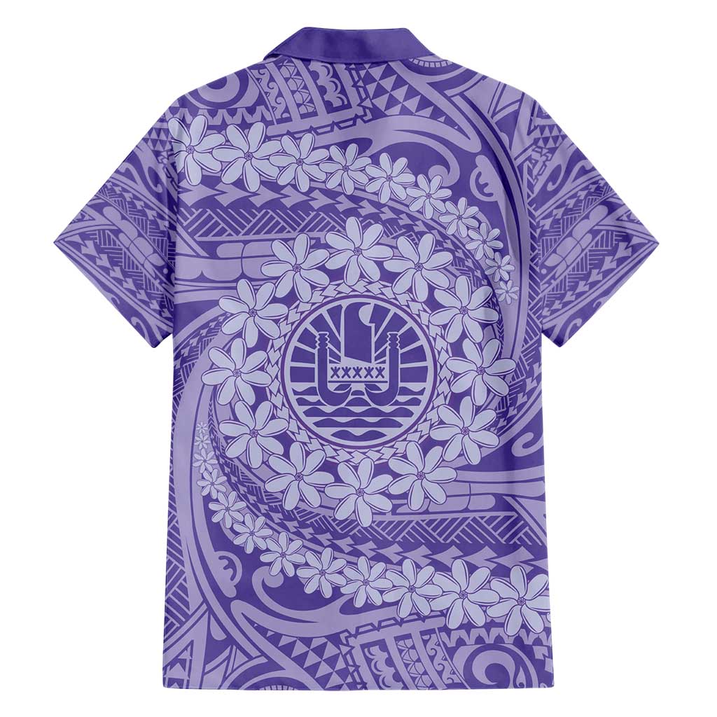 Tahitian Tiare Flower Family Matching Short Sleeve Bodycon Dress and Hawaiian Shirt Violet Polynesian Pattern LT9 - Polynesian Pride