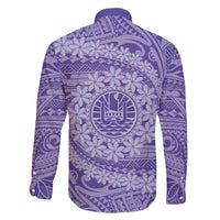 Tahitian Tiare Flower Family Matching Short Sleeve Bodycon Dress and Hawaiian Shirt Violet Polynesian Pattern LT9 - Polynesian Pride