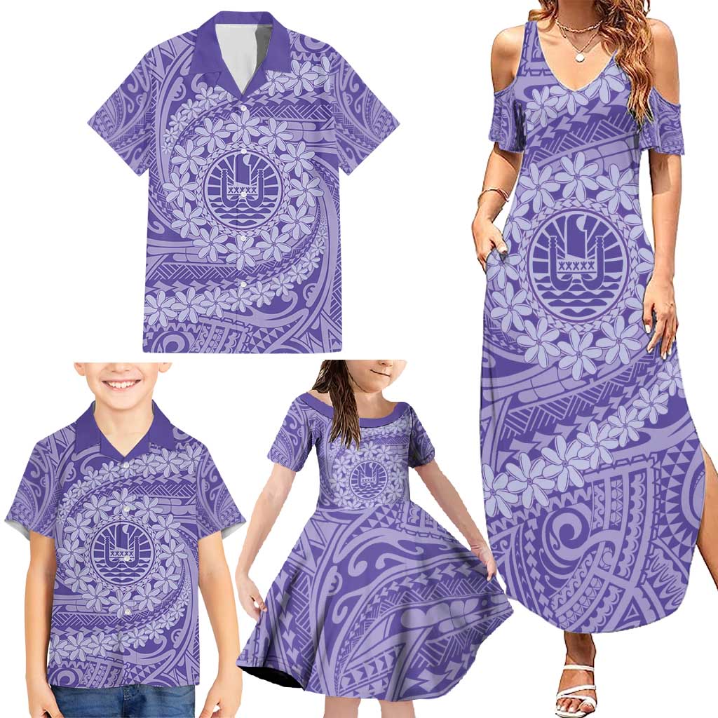 Tahitian Tiare Flower Family Matching Summer Maxi Dress and Hawaiian Shirt Violet Polynesian Pattern LT9 - Polynesian Pride