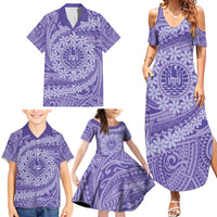 Tahitian Tiare Flower Family Matching Summer Maxi Dress and Hawaiian Shirt Violet Polynesian Pattern LT9 - Polynesian Pride