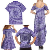 Tahitian Tiare Flower Family Matching Summer Maxi Dress and Hawaiian Shirt Violet Polynesian Pattern LT9 - Polynesian Pride