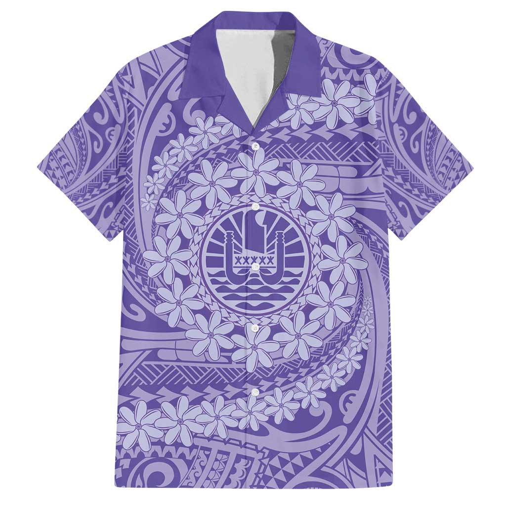 Tahitian Tiare Flower Family Matching Summer Maxi Dress and Hawaiian Shirt Violet Polynesian Pattern LT9 Dad's Shirt - Short Sleeve Violet - Polynesian Pride