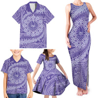 Tahitian Tiare Flower Family Matching Tank Maxi Dress and Hawaiian Shirt Violet Polynesian Pattern LT9 - Polynesian Pride