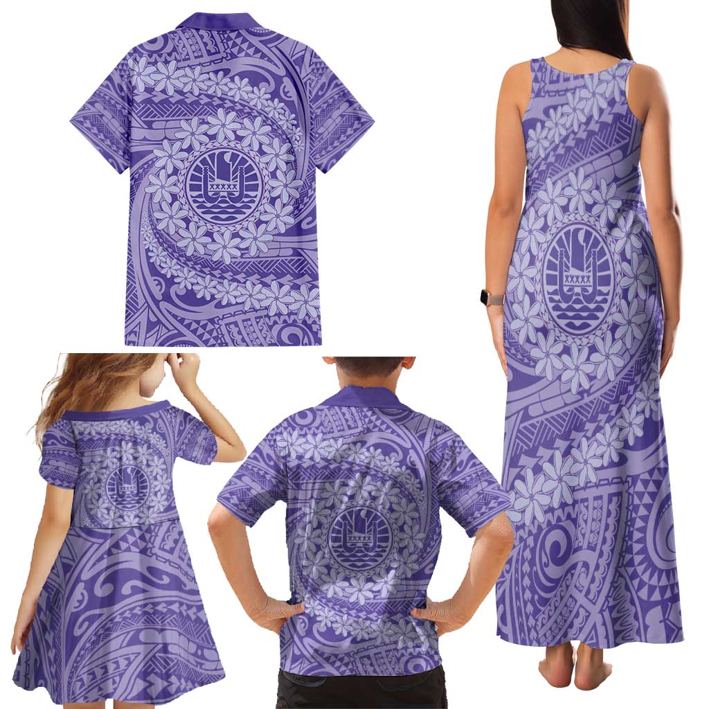 Tahitian Tiare Flower Family Matching Tank Maxi Dress and Hawaiian Shirt Violet Polynesian Pattern LT9 - Polynesian Pride