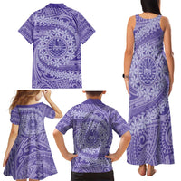 Tahitian Tiare Flower Family Matching Tank Maxi Dress and Hawaiian Shirt Violet Polynesian Pattern LT9 - Polynesian Pride