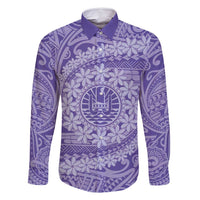 Tahitian Tiare Flower Family Matching Tank Maxi Dress and Hawaiian Shirt Violet Polynesian Pattern LT9 Dad's Shirt - Long Sleeve Violet - Polynesian Pride