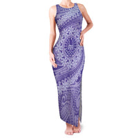 Tahitian Tiare Flower Family Matching Tank Maxi Dress and Hawaiian Shirt Violet Polynesian Pattern LT9 Mom's Dress Violet - Polynesian Pride