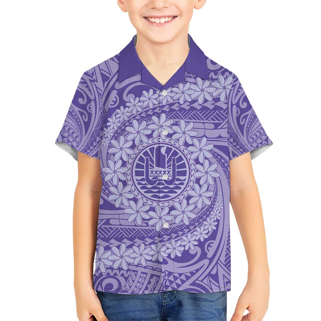 Tahitian Tiare Flower Family Matching Tank Maxi Dress and Hawaiian Shirt Violet Polynesian Pattern LT9 Son's Shirt Violet - Polynesian Pride