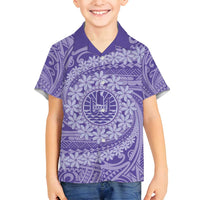 Tahitian Tiare Flower Family Matching Tank Maxi Dress and Hawaiian Shirt Violet Polynesian Pattern LT9 Son's Shirt Violet - Polynesian Pride