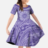 Tahitian Tiare Flower Kid Short Sleeve Dress Violet Polynesian Pattern LT9 KID Violet - Polynesian Pride