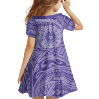 Tahitian Tiare Flower Kid Short Sleeve Dress Violet Polynesian Pattern LT9 - Polynesian Pride