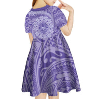 Tahitian Tiare Flower Kid Short Sleeve Dress Violet Polynesian Pattern LT9 - Polynesian Pride