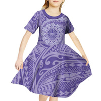 Tahitian Tiare Flower Kid Short Sleeve Dress Violet Polynesian Pattern LT9 - Polynesian Pride
