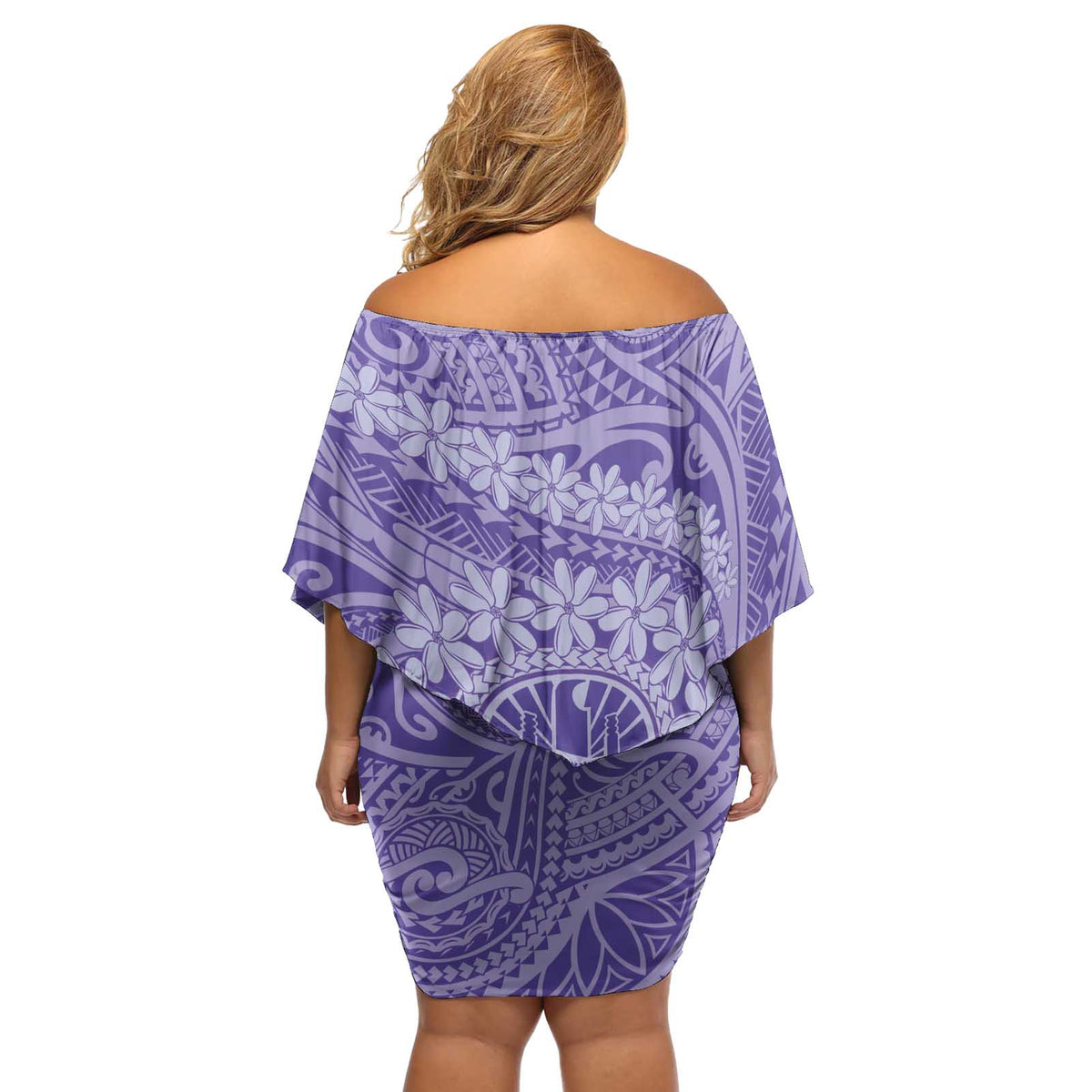 Tahitian Tiare Flower Off Shoulder Short Dress Violet Polynesian Pattern