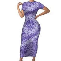 Tahitian Tiare Flower Short Sleeve Bodycon Dress Violet Polynesian Pattern LT9 Long Dress Violet - Polynesian Pride