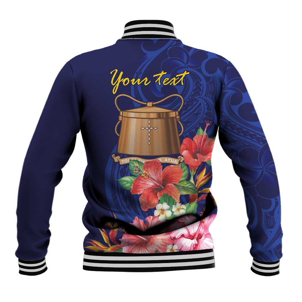 Personalised Tokelau Tropical Hibiscus Baseball Jacket With Polynesian Plumeria Tattoo