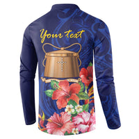 Personalised Tokelau Tropical Hibiscus Button Sweatshirt With Polynesian Plumeria Tattoo