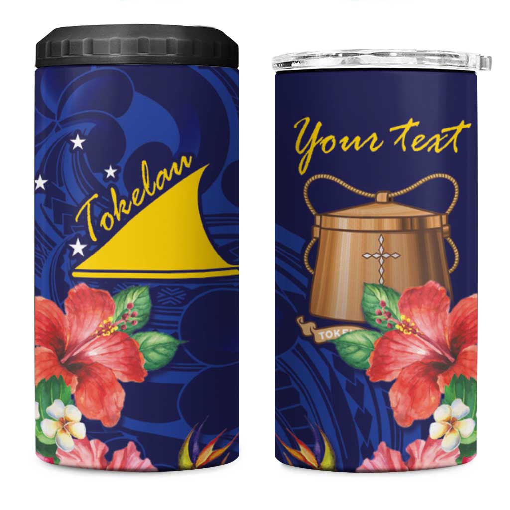 Personalised Tokelau Tropical Hibiscus 4 in 1 Can Cooler Tumbler With Polynesian Plumeria Tattoo LT9 One Size: 16 oz Blue - Polynesian Pride