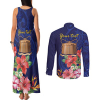 Personalised Tokelau Tropical Hibiscus Couples Matching Tank Maxi Dress and Long Sleeve Button Shirt With Polynesian Plumeria Tattoo
