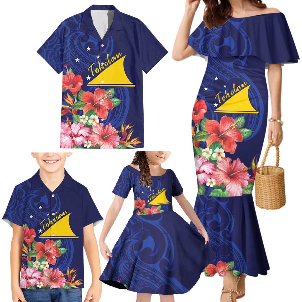 Personalised Tokelau Tropical Hibiscus Family Matching Mermaid Dress and Hawaiian Shirt With Polynesian Plumeria Tattoo LT9 - Polynesian Pride