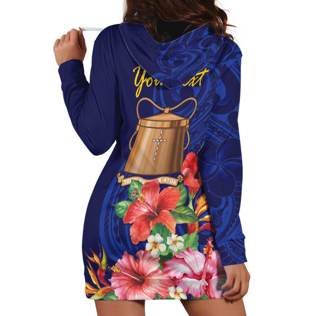 Personalised Tokelau Tropical Hibiscus Hoodie Dress With Polynesian Plumeria Tattoo LT9 - Polynesian Pride