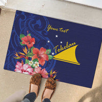 Personalised Tokelau Tropical Hibiscus Rubber Doormat With Polynesian Plumeria Tattoo