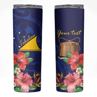 Personalised Tokelau Tropical Hibiscus Skinny Tumbler With Polynesian Plumeria Tattoo LT9 Blue - Polynesian Pride