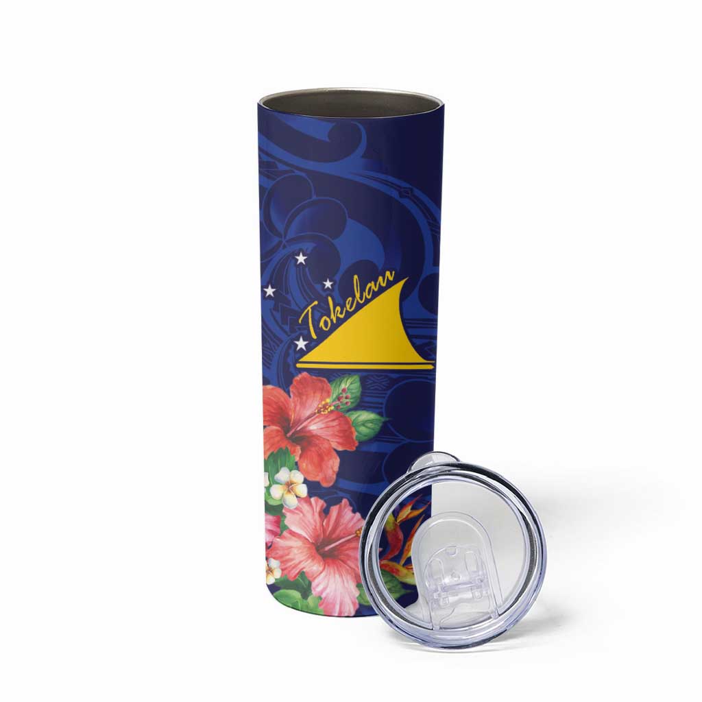 Personalised Tokelau Tropical Hibiscus Skinny Tumbler With Polynesian Plumeria Tattoo LT9 - Polynesian Pride