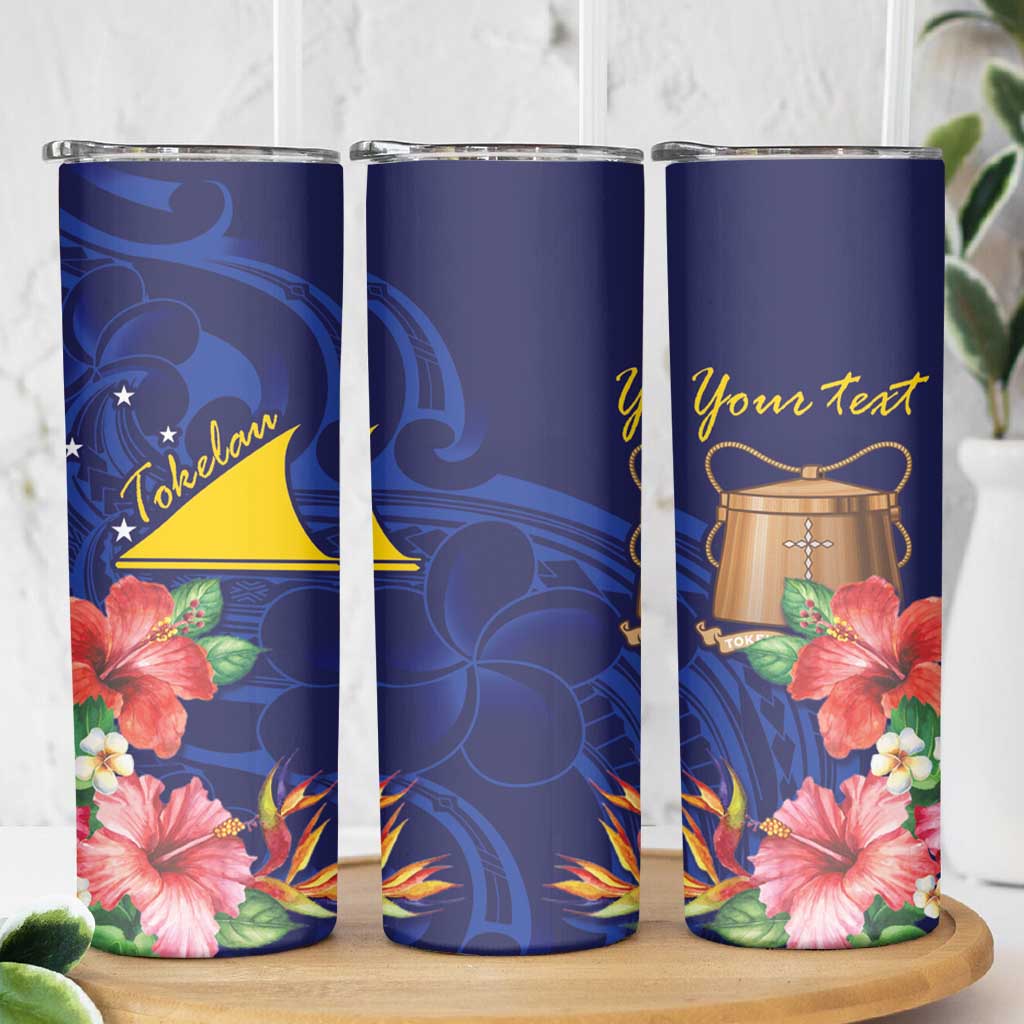 Personalised Tokelau Tropical Hibiscus Skinny Tumbler With Polynesian Plumeria Tattoo LT9 - Polynesian Pride