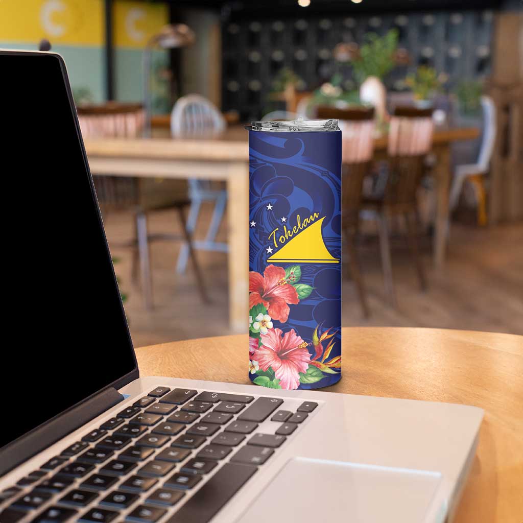 Personalised Tokelau Tropical Hibiscus Skinny Tumbler With Polynesian Plumeria Tattoo LT9 - Polynesian Pride