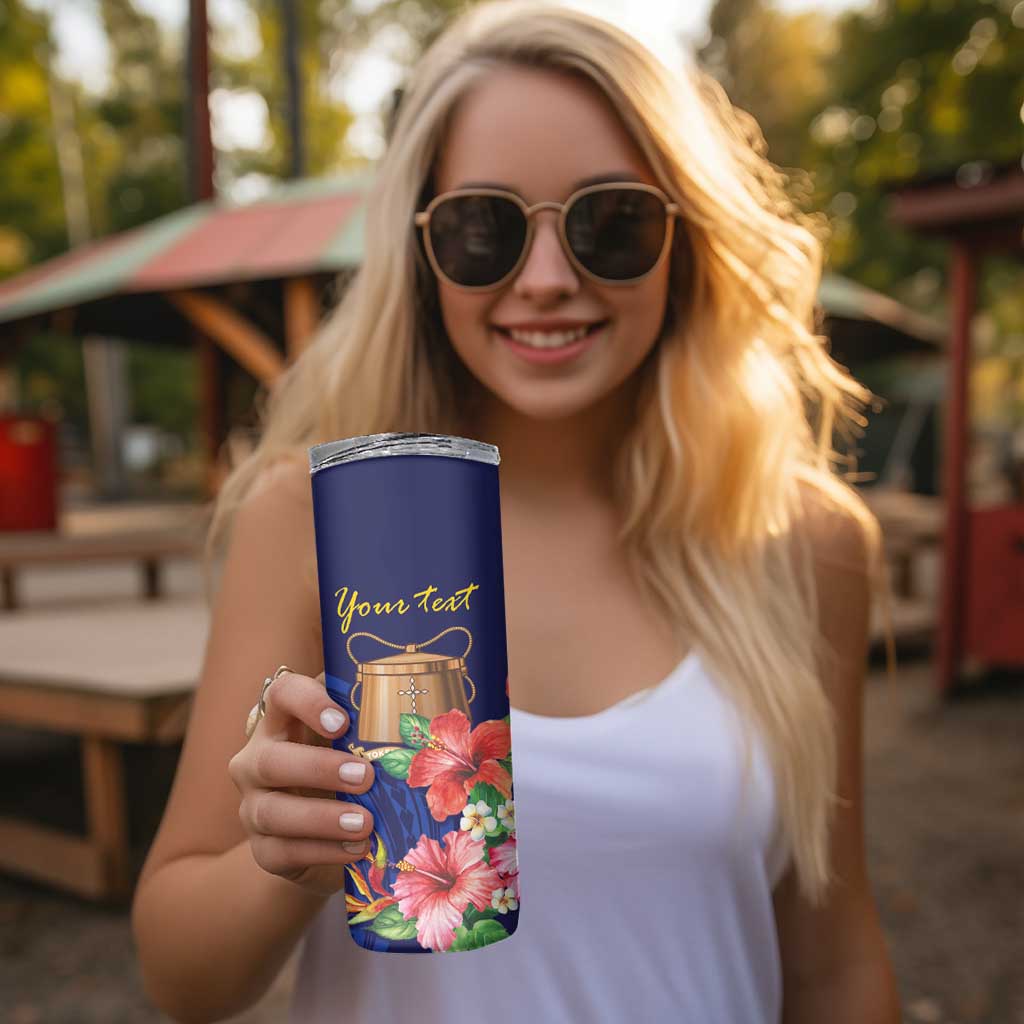Personalised Tokelau Tropical Hibiscus Skinny Tumbler With Polynesian Plumeria Tattoo LT9 - Polynesian Pride