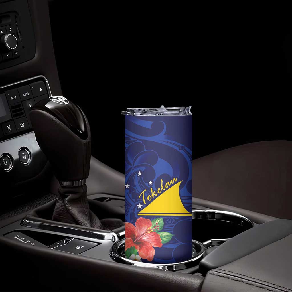 Personalised Tokelau Tropical Hibiscus Skinny Tumbler With Polynesian Plumeria Tattoo LT9 - Polynesian Pride