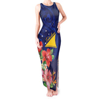 Personalised Tokelau Tropical Hibiscus Tank Maxi Dress With Polynesian Plumeria Tattoo LT9 Women Blue - Polynesian Pride