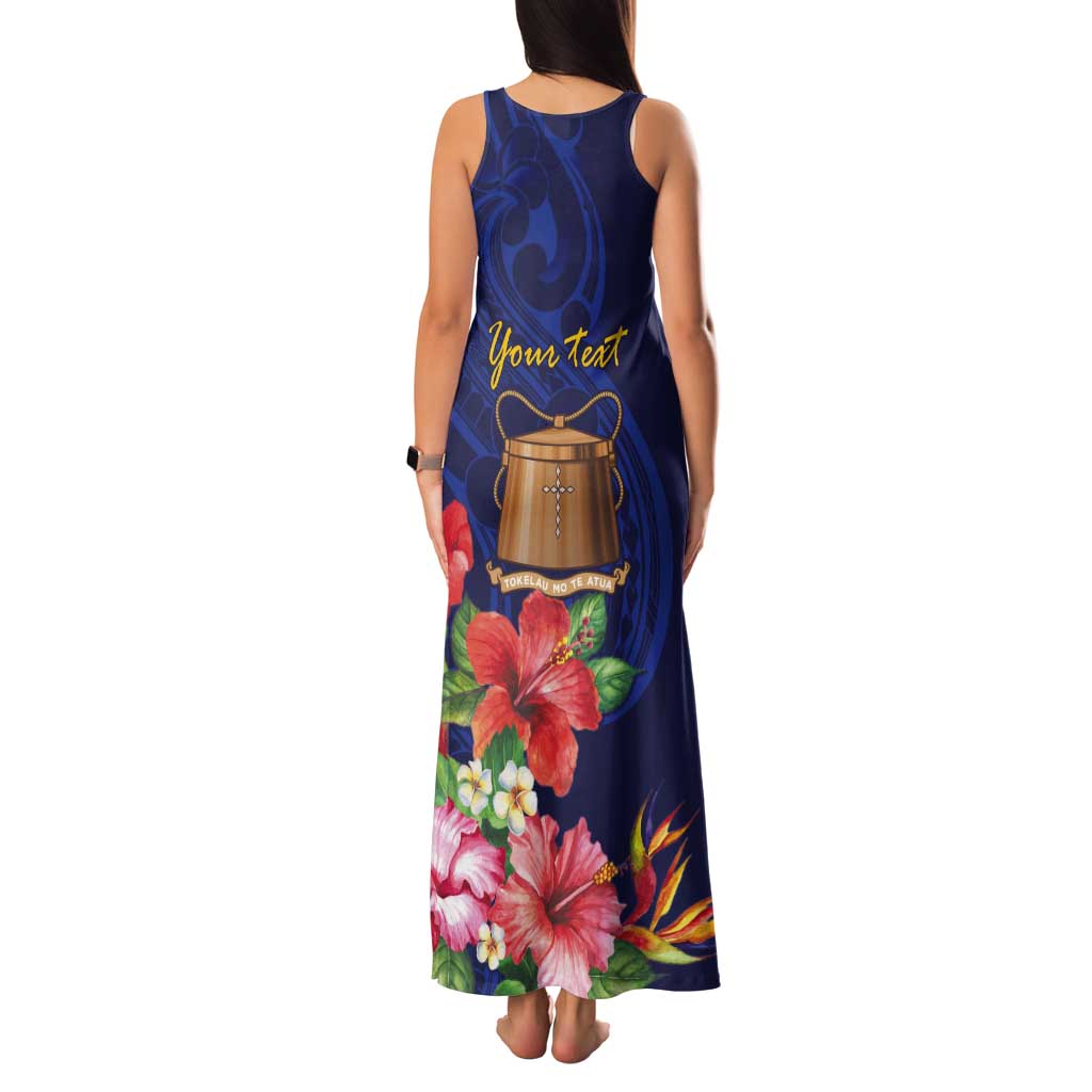 Personalised Tokelau Tropical Hibiscus Tank Maxi Dress With Polynesian Plumeria Tattoo LT9 - Polynesian Pride