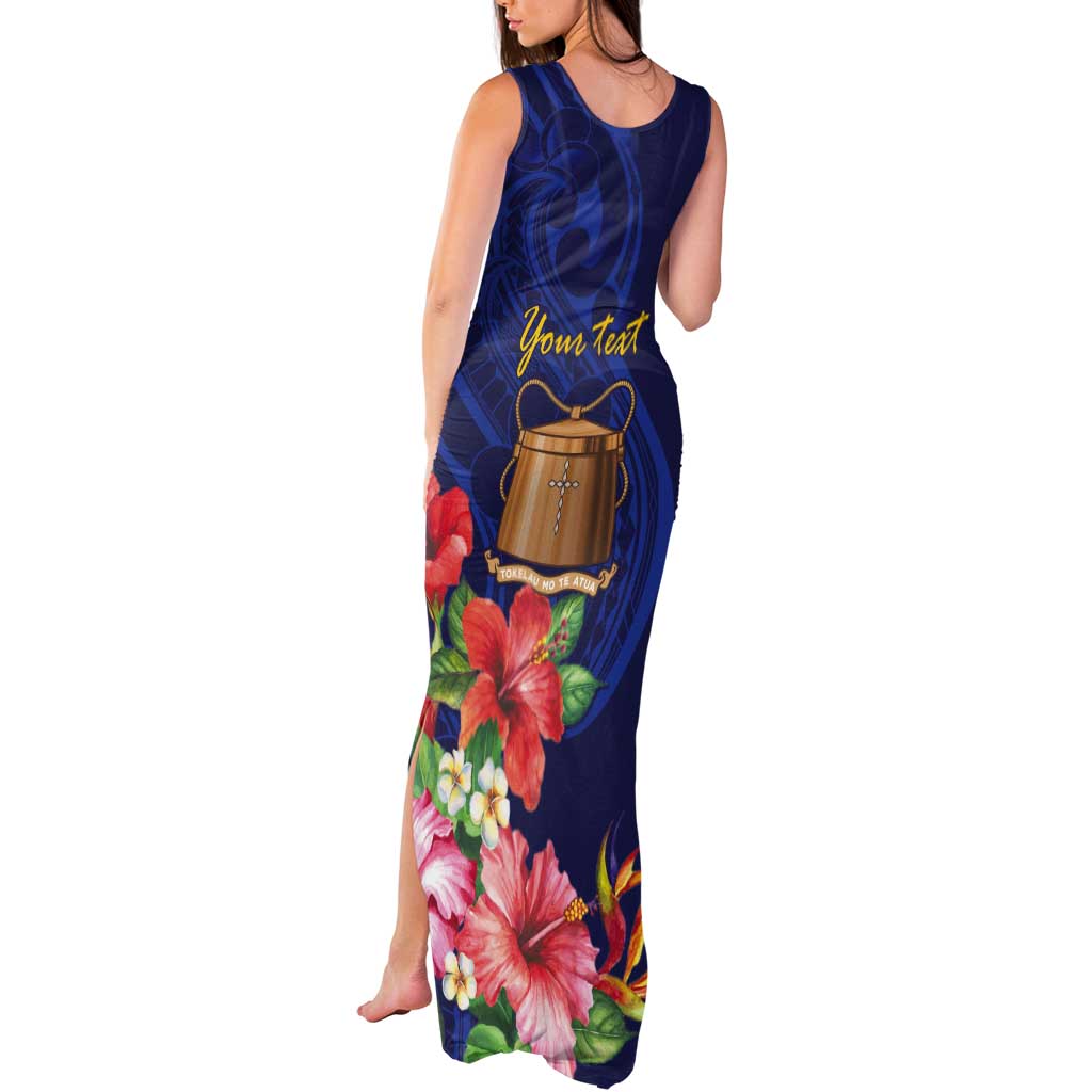 Personalised Tokelau Tropical Hibiscus Tank Maxi Dress With Polynesian Plumeria Tattoo LT9 - Polynesian Pride