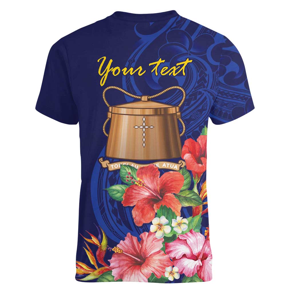 Personalised Tokelau Tropical Hibiscus Women V-Neck T-Shirt With Polynesian Plumeria Tattoo LT9 - Polynesian Pride