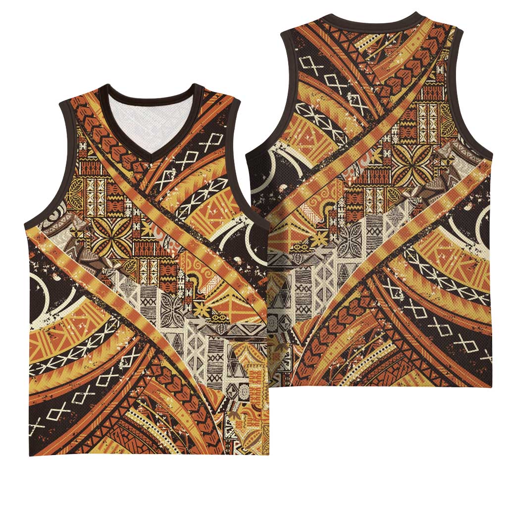 Hawaiian Style Tapa Basketball Jersey Vintage Seamless Pattern - Polynesian Pride
