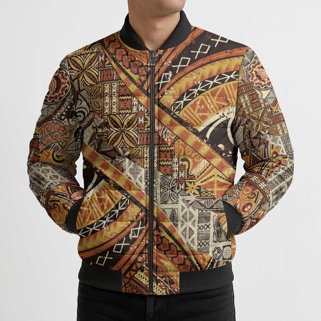 Hawaiian Style Tapa Bomber Puffer Jacket Vintage Seamless Pattern - Polynesian Pride